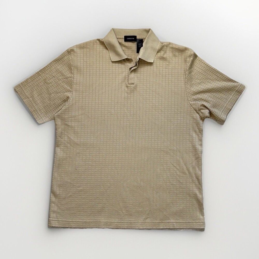 Clairborne Polo Shirt Mens Size Medium Kahki Textured